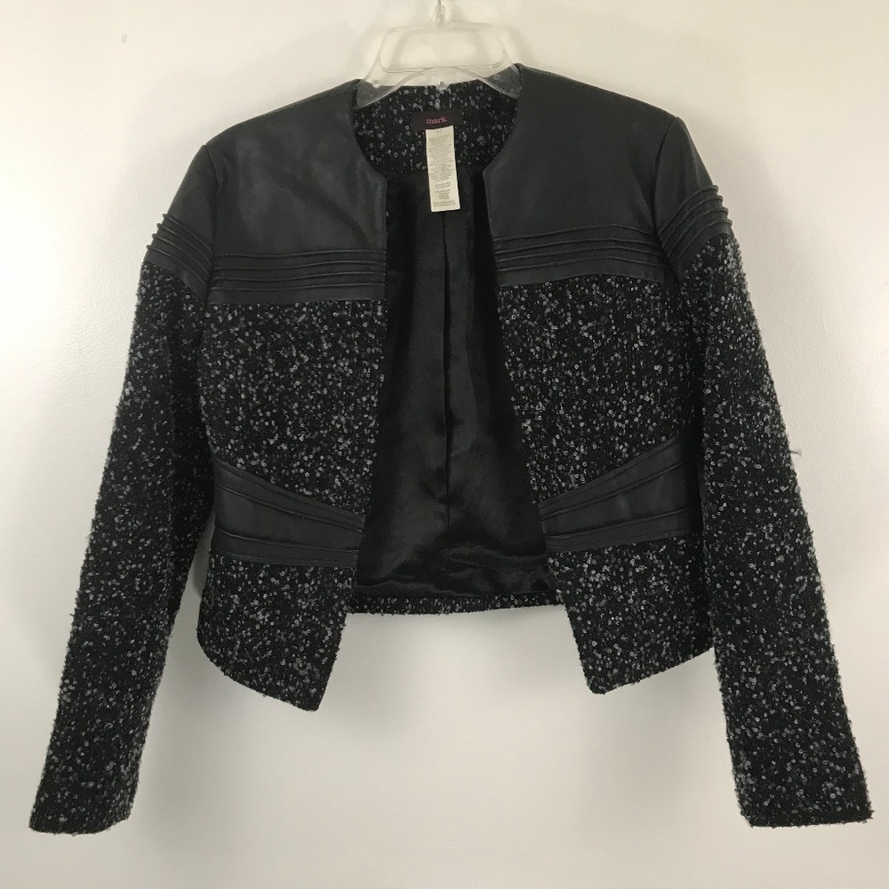 mark. Faux Leather and Tweed Black Jacket S - Picture 1 of 7
